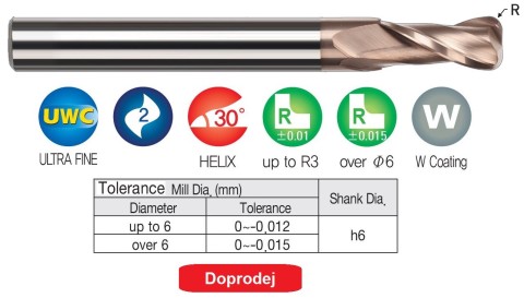 2-břité rádiusové frézy 55HRc DOPRODEJ