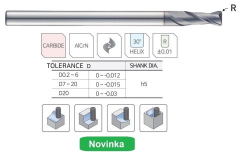 2-břité rádiusové frézy 55HRc NOVINKA