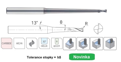 2-břité kuželové frézy do 55HRc rádiusové
