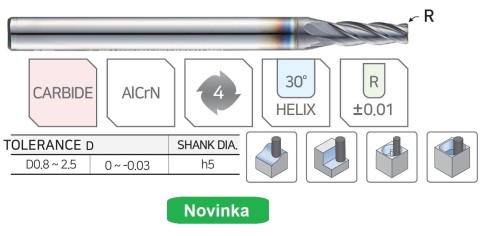 4-břité kuželové frézy do 55HRc rádiusové