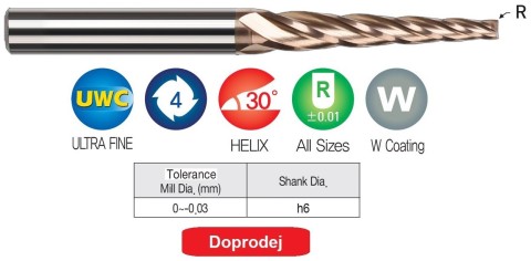 4-břité kuželové frézy do 55HRc rádiusové DOPRODEJ