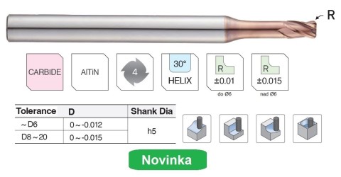 Rádiusové 4-břité mikrofrézy 65HRc