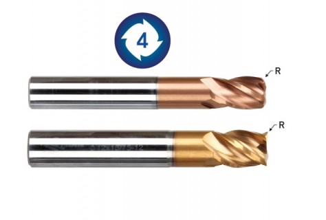 Rádiusové 4 břité frézy 70 HRc