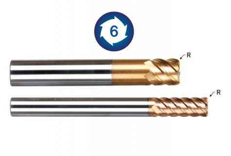 Rádiusové 6 břité frézy 70 HRc