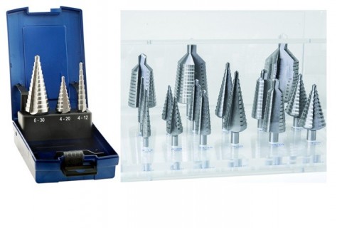 Spirálové-postupné HSS vrtáky v sadě-stromečkové vrtáky