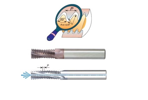 Tvrdokovové závitové frézy GAS (BSP) 55°