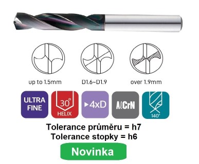 Vrtáky 4xD na nerez a litinu