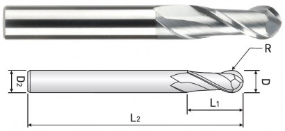 DS502010 2-BŘITÉ FRÉZY DO 55 HRC-KULOVÉ - NEREZ