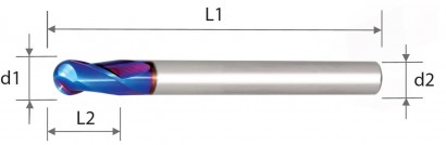 9262240400 2-BŘITÉ KULOVÉ FRÉZY HRC70 30° DLOUHÉ