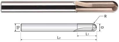 WSB502060 2-BŘITÉ KULOVÉ FRÉZY S PŘÍMOU DRÁŽKOU DO 55 HRC