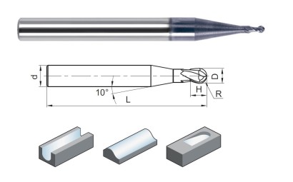 GM-2BS-R0.15 2-BŘITÉ KULOVÉ TVRDOKOVOVÉ MIKROFRÉZY DO 50HRC
