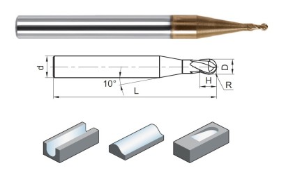 HM-2BS-R0.50 2-BŘITÉ KULOVÉ TVRDOKOVOVÉ MIKRO FRÉZY DO 68HRC