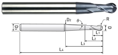 DB34201015 2-břité KULOVÉ FRÉZY S KUŽELOVÝM KRKEM DO 55 HRC