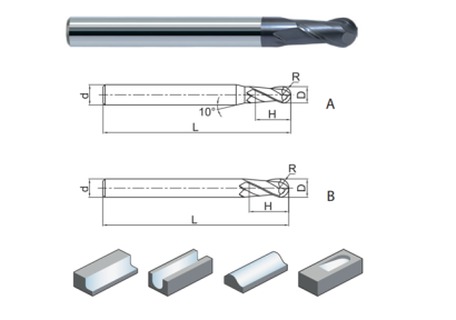 PM-2BL-R1.75 2-břité univerzální kulové frézy do 55HRc - 30°, DLOUHÉ