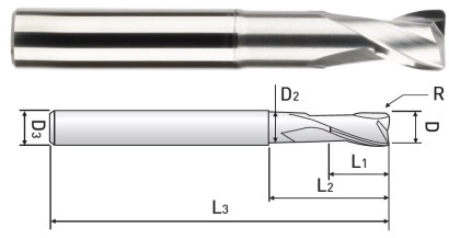 RC5020801025 2-BŘITÉ FRÉZY RÁDIUS na hliník, měd, plast