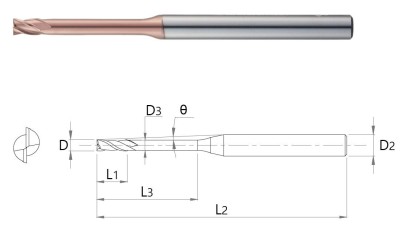 ESLNS2018-6 2-břité ROVNÉ MIKROFRÉZY do 70HRC dlouhý krk