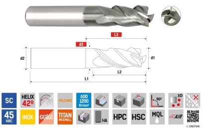 9163020100 3-BŘITÉ FRÉZY 42° NA NEREZ, TITAN, EXOTIKA, OCEL