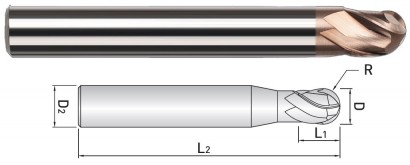 WB503030 3-BŘITÉ KULOVÉ FRÉZY DO 55 HRC