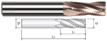 WF614100 - 3, 4, 5-břité TK HRUBOVACÍ FRÉZY 20° do 55 HRC