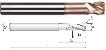 WR51412005 4-BŘITÉ RÁDIUSOVÉ FRÉZY DLOUHÉ DO 62 HRC