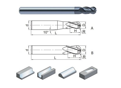 PM-4BL-R2.5 4-břité prodloužené univerzální kulové frézy do 55HRc - 30°