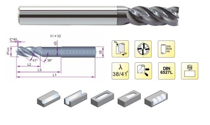 5502R38414GM-0400 KMG405 4-břité rovné HPC frézy, 38/41°