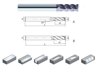 GM-4E-D1.0 4-břité rovné tvrdokovové frézy do 50HRc 45°