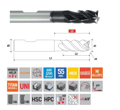 9114800602 4-břité frézy rohové sražení do 55 HRC WELDON HPC 9114800602 4-břité frézy rohové sražení do 55 HRC WELDON HPC