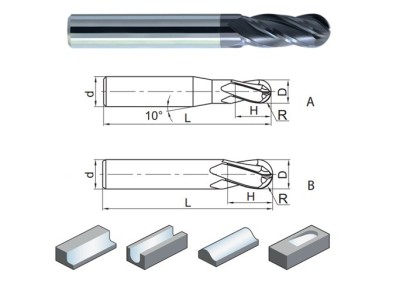 PM-4B-R8.0 4-břité univerzální kulové frézy do 55HRc - 30°