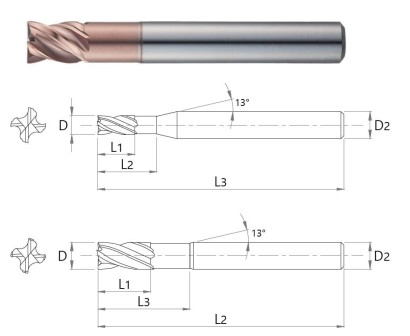 ESXE704040 4-břité ROVNÉ FRÉZY do 70HRC