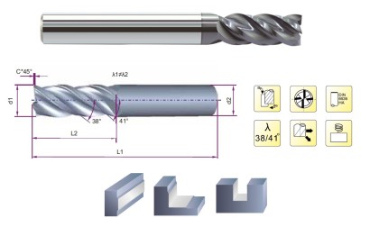 VSM-4E-D5.0 4-břité frézy s dlouhým břitem 38/41° - HSC/HPC