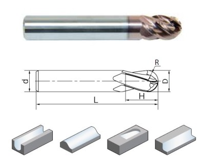 TM-5B-R5.0 5-BŘITÉ KULOVÉ FRÉZY NA TITAN A SLITINY, NEREZ