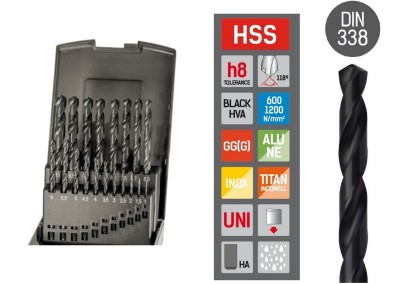 102000S01 Vrtáky HSS 118° v sadě 19 KS h8 broušené UNI