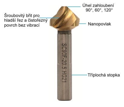 SC120F-D+=31 HG21 Kuželové záhlubníky HSS-E 120° DIN347C