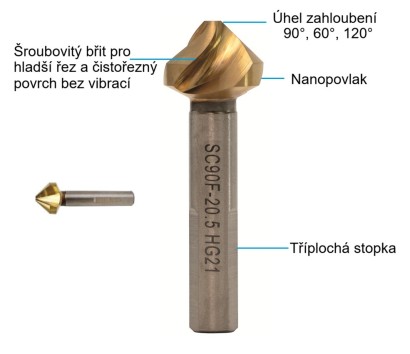 SG90F-D+=25 HG21 Kuželové záhlubníky HSS-E 90° DIN335C