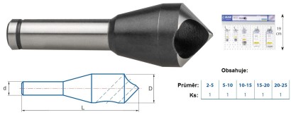 2572 SET 5 KS NA LIŠTĚ HSSE 5%Co srážeče na otřepy 90°
