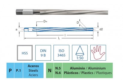 2026-D=3 D+=4,06 HSS ruční kuželové výstružníky 1:50