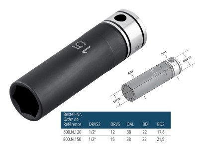 800.N.120 - IMPACT šestihranná hlavice, 1/2 palce