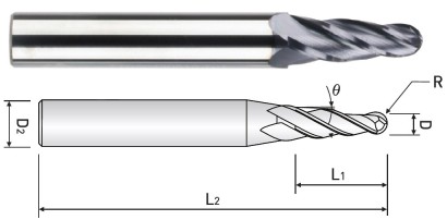 TB50440716 KUŽELOVÉ FRÉZY - 4-BŘITÉ KULOVÉ FRÉZY - HRC55