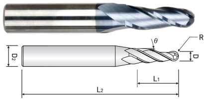 TB50360316 KUŽELOVÉ FRÉZY – 3-BŘITÉ KULOVÉ FRÉZY - HRC55
