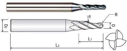 TPRB4012-10-100 KUŽELOVÉ FRÉZY – KULOVÉ S RÁDIUSEM HRC38 1°