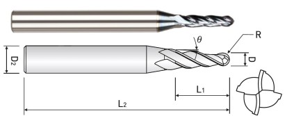 TPRB4008-10-150 KUŽELOVÉ FRÉZY–KULOVÉ S RÁDIUSEM HRC38 1°30´