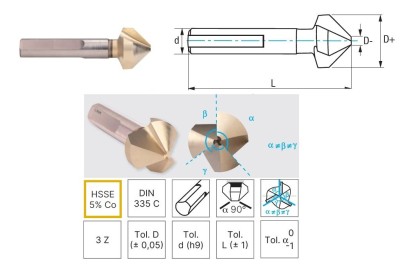 2574 3F -D+=8 - Kuželové antivibrační záhlubníky HSSE 5%Co 90°