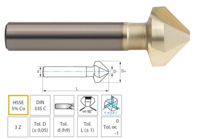 2574 -D+=8,3 Kuželové antivibrační záhlubníky HSSE 5%Co 90°
