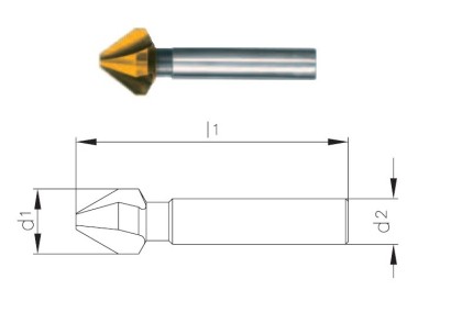 770 - d1=08.00-C - Kuželové záhlubníky HSS+TIN 60° DIN334C