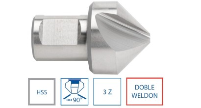 4076-D+=25 - Kuželové záhlubníky HSS s dvojitým weldonem 90°