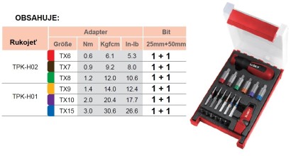 0-TPK01-TGTX-12K Momentové šroubováky pro bity TORX 25+50 mm