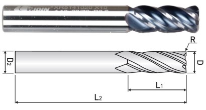 XR5140805 4-BŘITÉ FRÉZY DO 45 HRC RÁDIUSOVÉ-DLOUHÉ - NEREZ