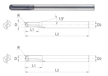 USB502030 2-BŘITÉ KULOVÉ FRÉZY s přímou drážkou do 55HRC USB502030 2-BŘITÉ KULOVÉ FRÉZY s přímou drážkou do 55HRC