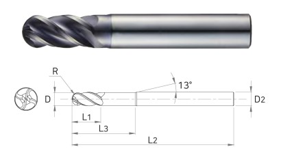 SB504080 NOVINKA 4-BŘITÉ KULOVÉ FRÉZY do 50 HRC - na nerez